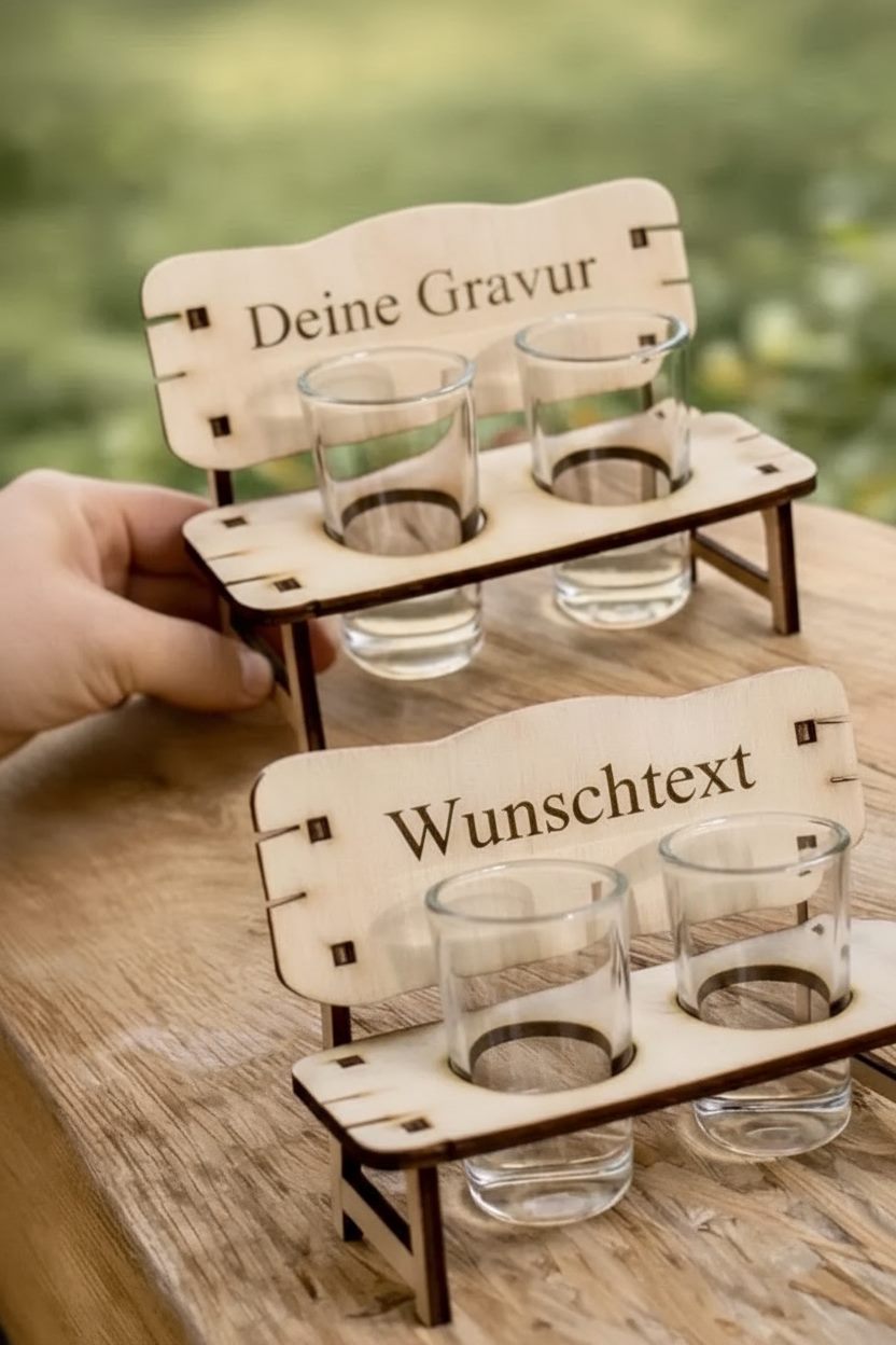 Personalisierte Schnapsbank mit Lasergravur „Deine Gravur“ von Graverie